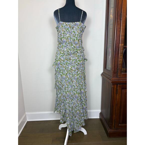 Veronica Beard Midi Dress Avenel Floral Waterfall Flutter Ruffle 100% Silk Sz 6 - Picture 3 of 8